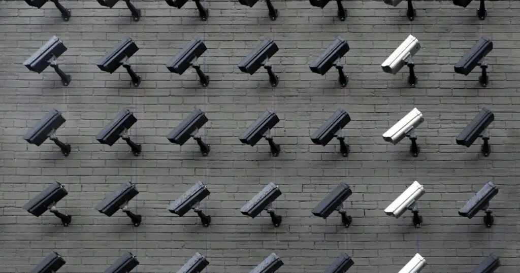 Commercial IP security cameras installed on exterior of NYC business building