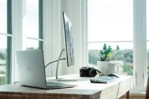 Remote worker using secure laptop connection from home office