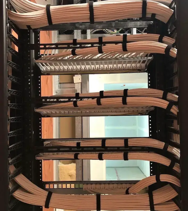 Neatly dressed Cat6 cabling in a network rack at the Gastroenterology of Westchester ambulatory surgical center in Yonkers, NY