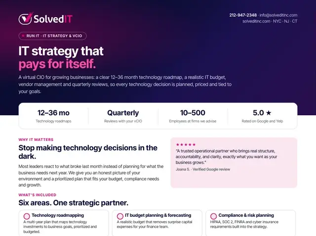 Preview of the Solved IT IT Strategy & Advisory service overview