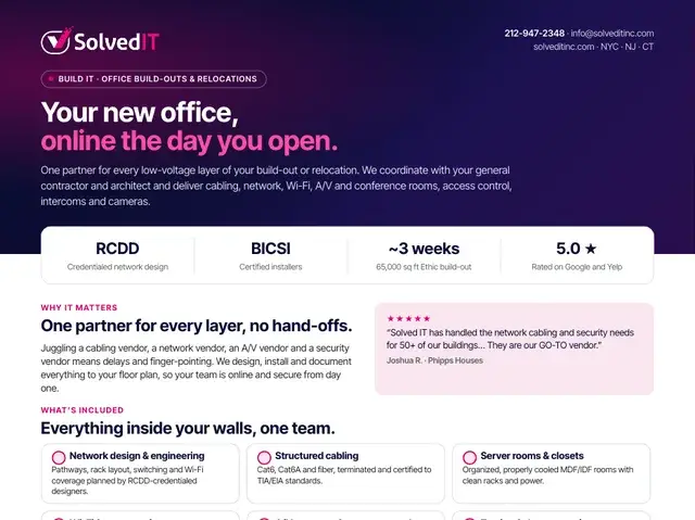 Preview of the Solved IT Office Build-Outs service overview