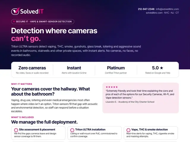 Preview of the Solved IT Vape & Smart-Sensor Detection service overview